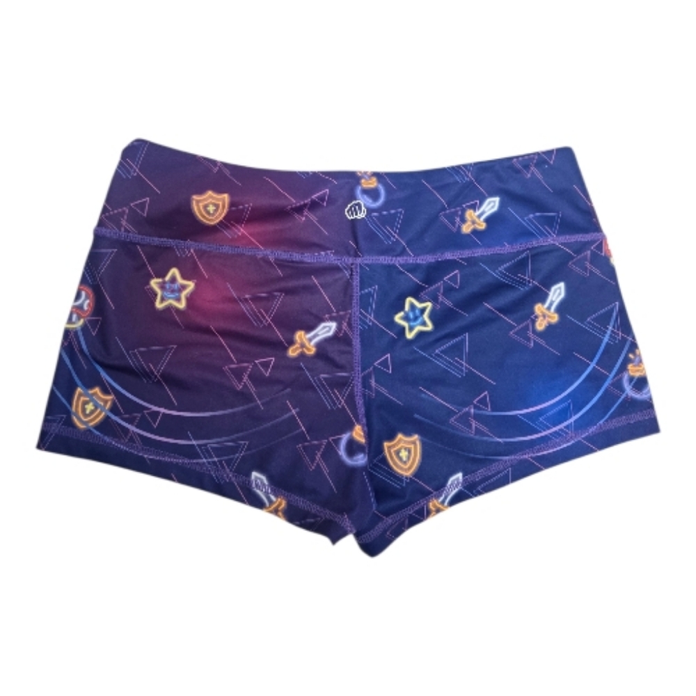 FEED ME FIGHT ME Level Up retro video game print workout shorts L - Picture 4 of 10